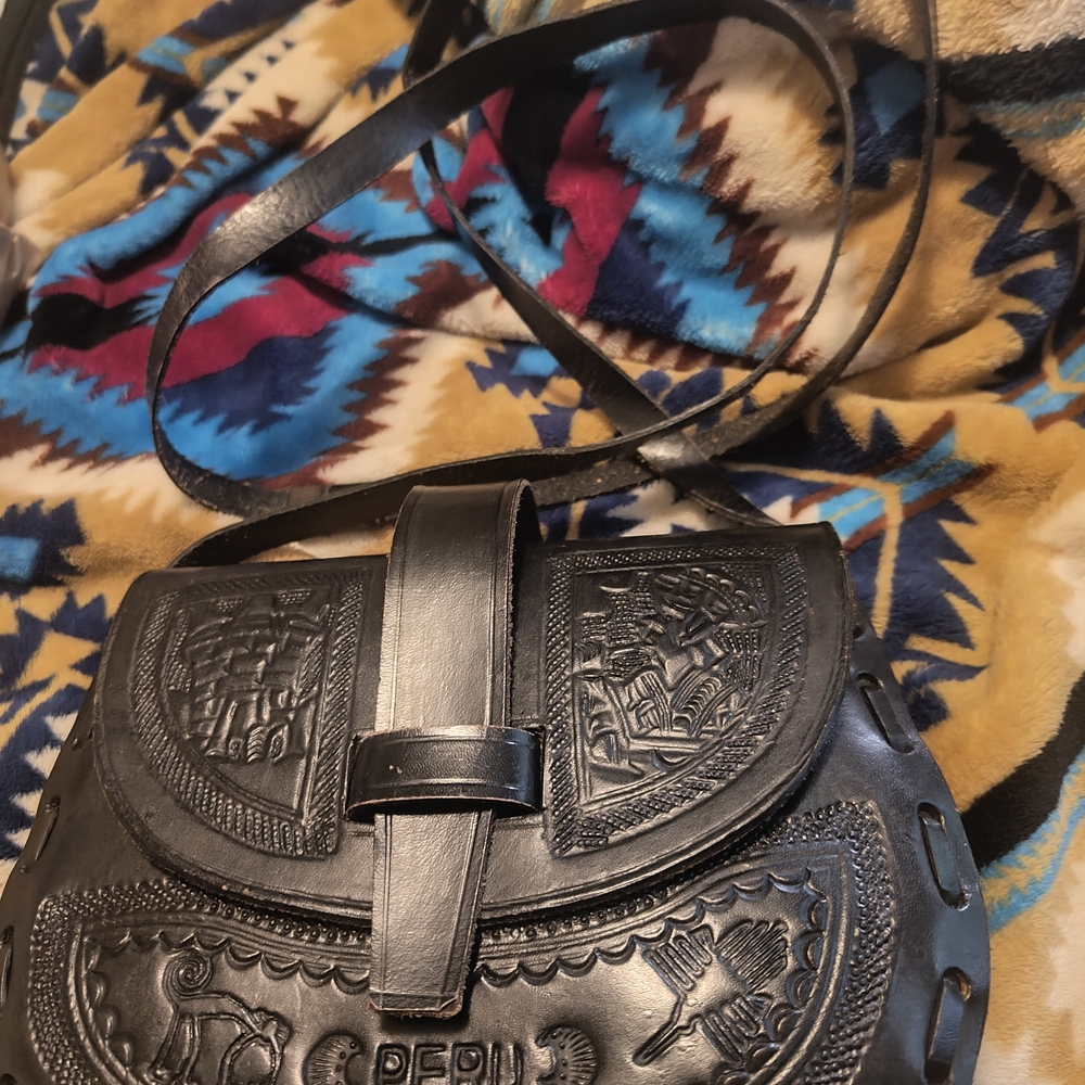 Black Embossed Leather Crossbody Bag